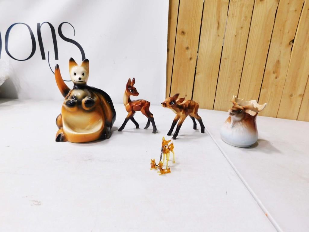 Ceramics Lot incl Early 20th c Austria Roaal Bayreuth Moose Head Creamer, 1956 Fine Ent Co Made by: Ceramics Lot incl Early 20th c Austria Roaal Bayreuth Moose Head Creamer, 1956 Fine Ent Co Made by McCoy of Calif Dresser Caddy, 2 - 1950s Japan Ceramic Fawns and Mini Hand Blown Glass Doe with 2 Fawn