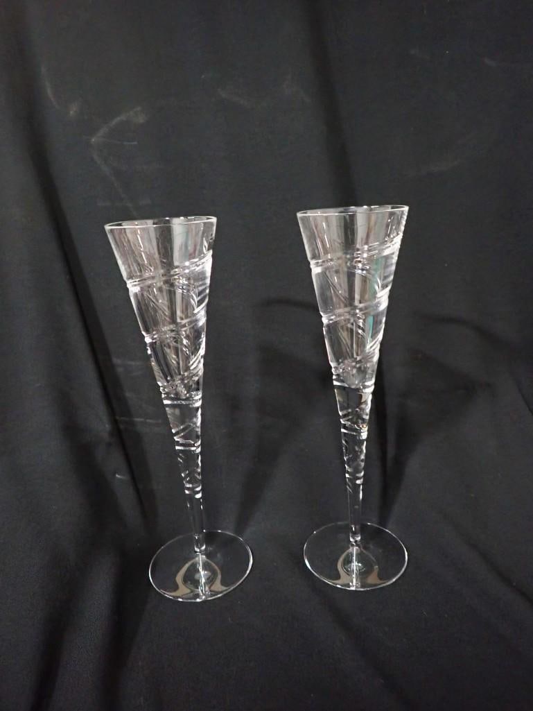 A Pair of Shannon Godinger Crystal Champagne Flutes; Spiral Pattern (1 of 6)