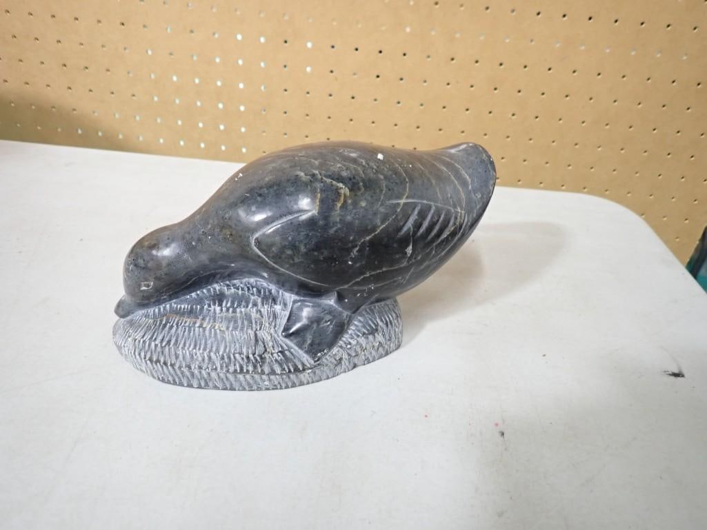 An Inuit Carved Soapstone Figure of a Goose or Duck Dated 1978 Numbered No -5-78838 (1 of 6)