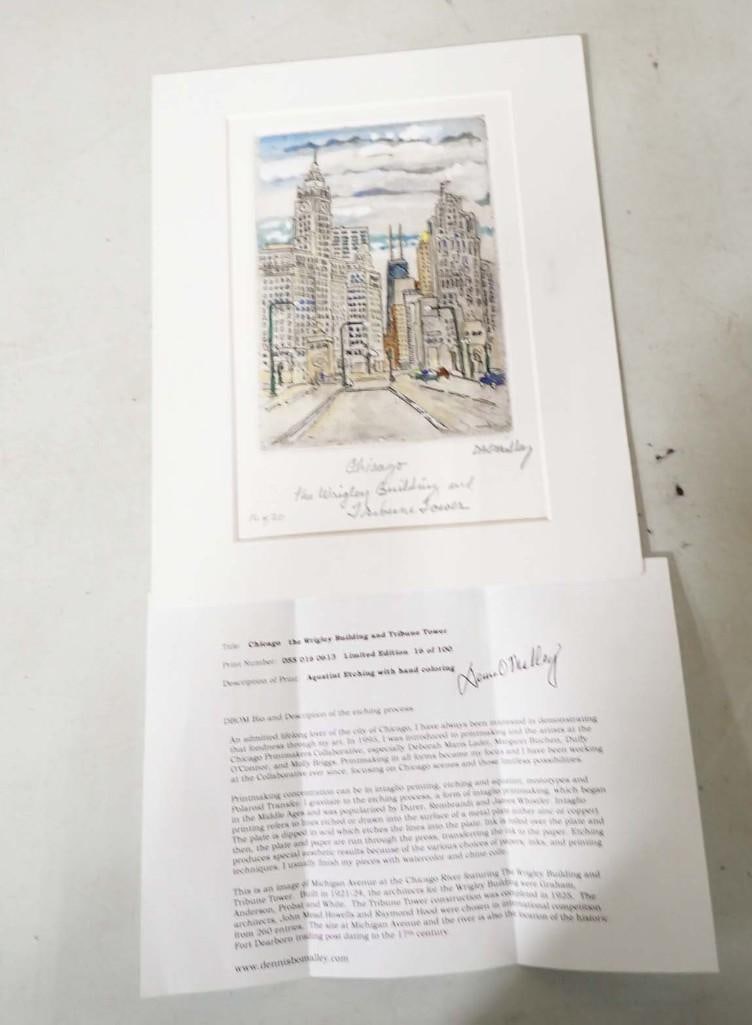 Dennis O'Malley (Comtemporary); "Chicago the Wrigley Building and Tribune Tower" Aquatint Etching wi (1 of 8)