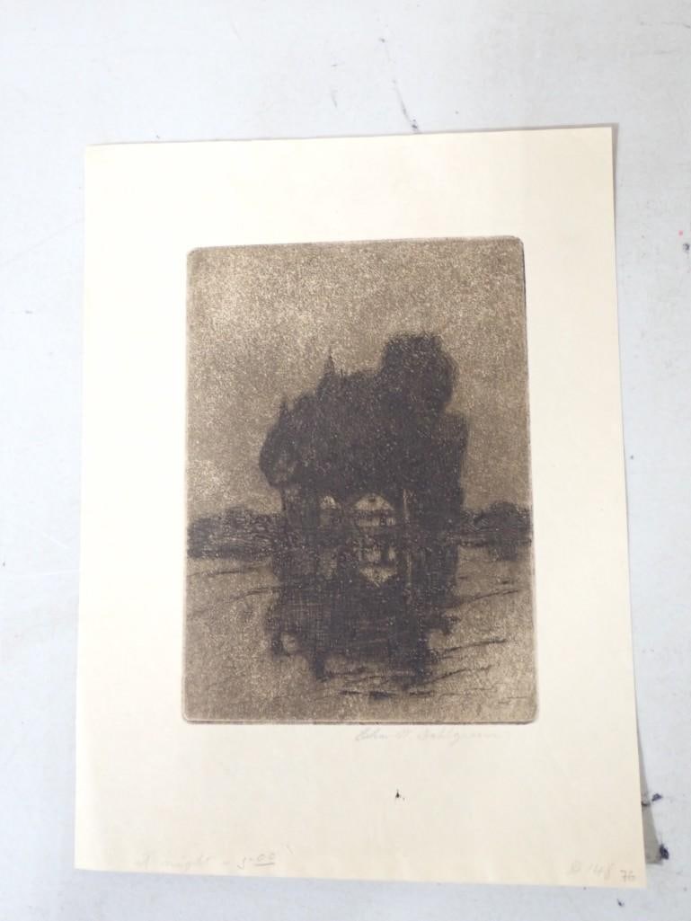 Charles Dahlgreen (American, 1864-1955) "At Night"; Etching, Pencil Signed and Titled (1 of 7)