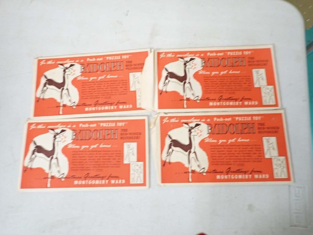 4 Montgomery Ward Rudolph the Red Nosed Reindeer Christmas Push Out Puzzles: 4 Montgomery Ward Rudolph the Red Nosed Reindeer Christmas Push Out Puzzles in Original Paper Sleeves