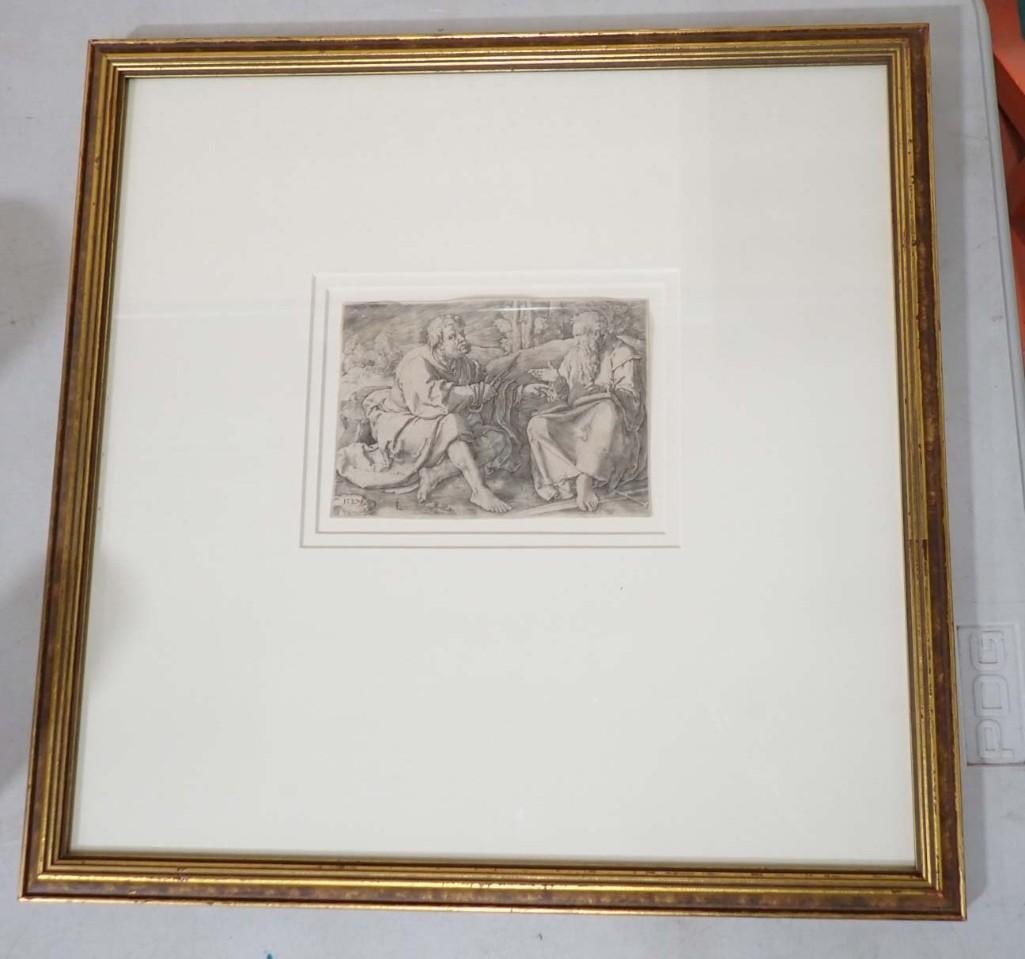 Lucas van Leyden (Dutch, 1494-1533) "Saints Peter and Paul Seated in a Landscape" Engraving (1 of 8)