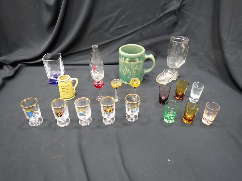 Lot of Vintage and Collectible Shot Glasses, Miniature Bottle, etc: Lot of Vintage and Collectible Shot Glasses, Miniature Bottle, etc