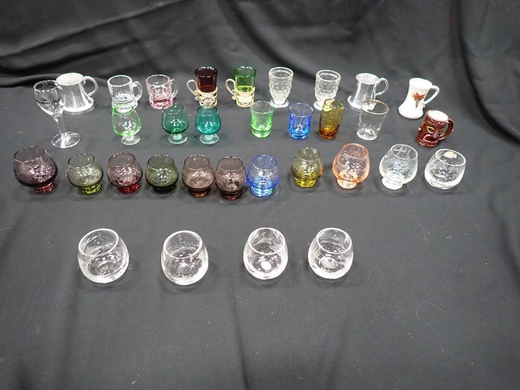 Vintage and Collectible Shot Glasses incl Colored Glass, etc: Vintage and Collectible Shot Glasses incl Colored Glass, etc