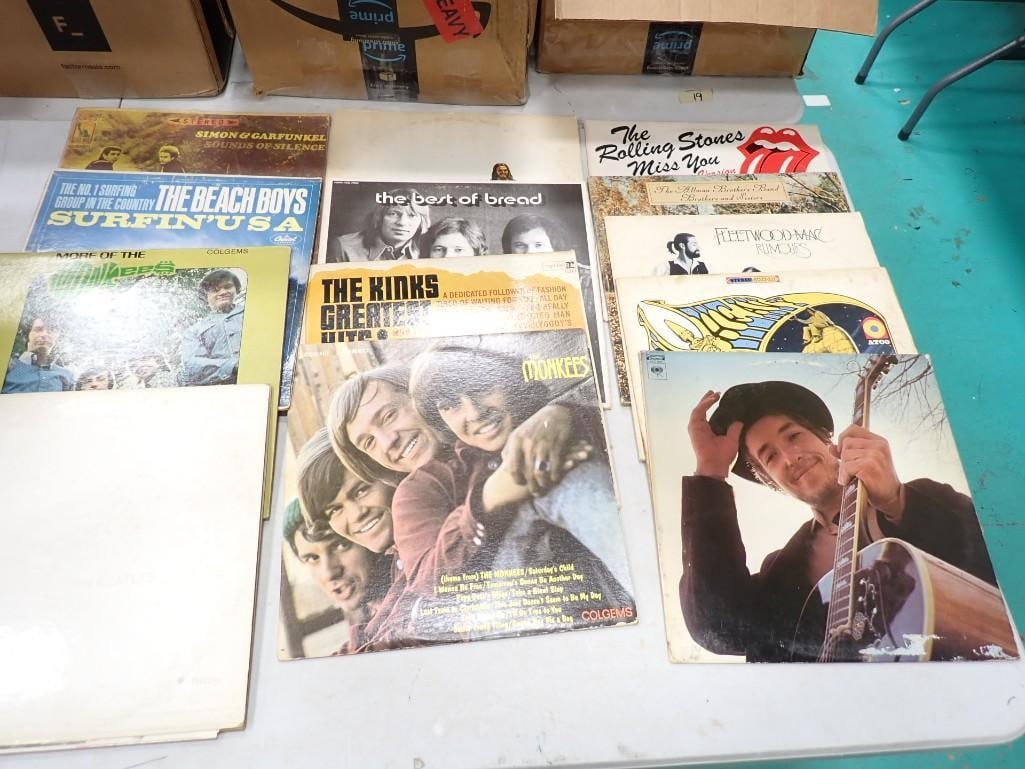 Vinyl Record Albums including Bread, Kinks, Monkees, Rolling Stones, Bob Dylan, Beach Boys, Simon & (1 of 3)