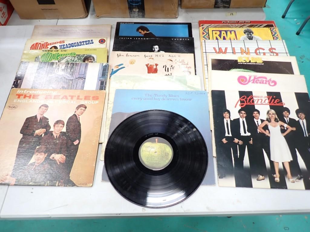 Vinyl Record Albums including The Beatles, Monkees, Moody Blues, Blondie, John Lennon, Julian Lennon (1 of 3)