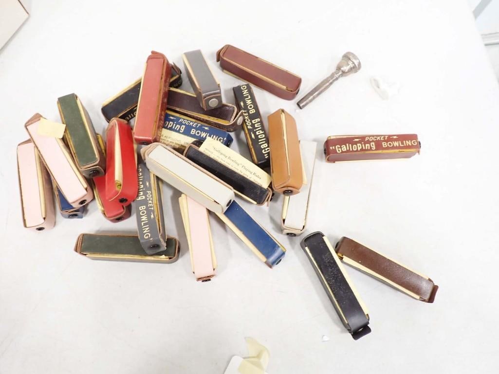 Vintage Mini Games Pocket Galloping Bowling and a Brass Instrument Mouthpiece (1 of 6)