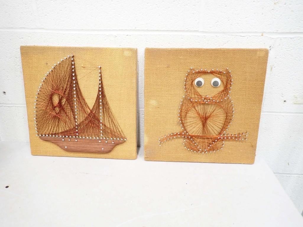2 Vintage String Art Wall Hangings incl an Owl and a Ship or Boat (1 of 5)