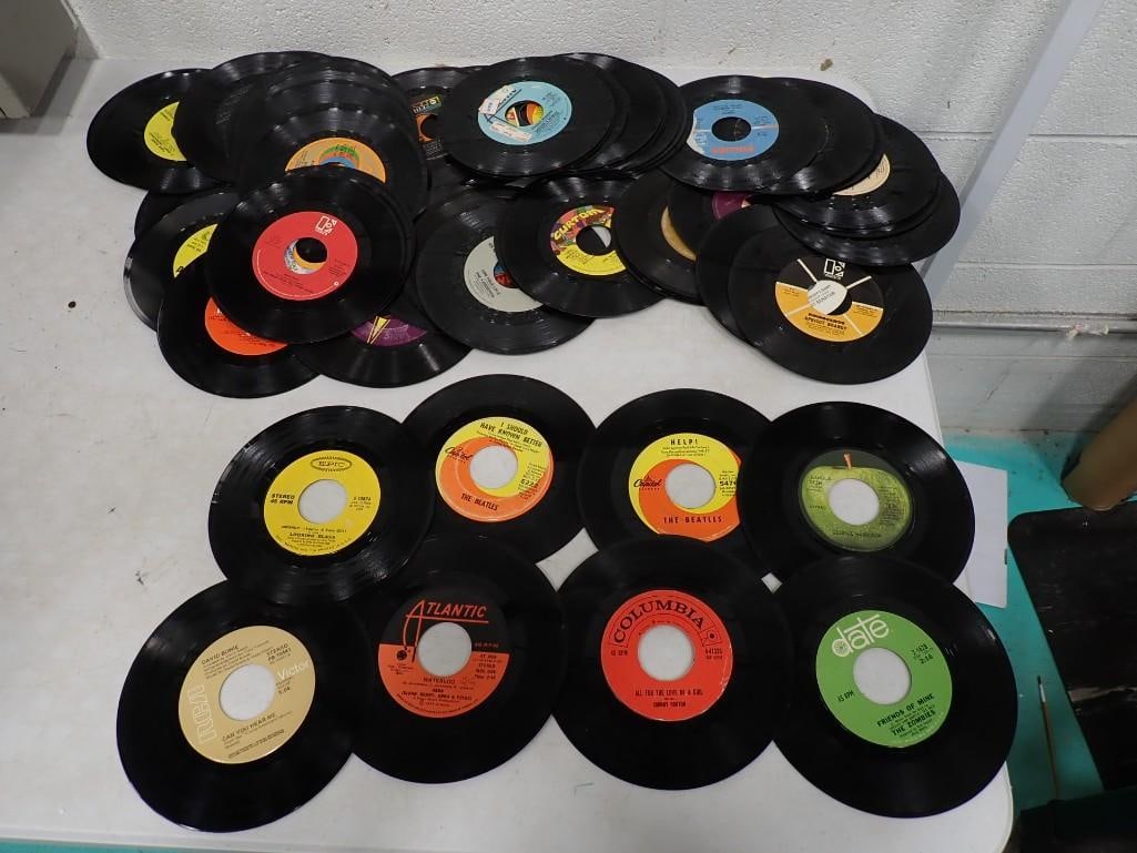 Vinyl 45 Records including The Beatles, The Zombies, Harrison, Bowie, Looking Glass, Yardbirds, Andr: Vinyl 45 Records including The Beatles, The Zombies, Harrison, Bowie, Looking Glass, Yardbirds, Andrew Gold, etc