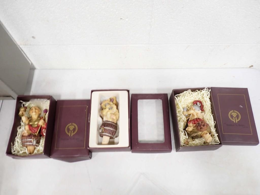 3 Guardian of the Grapes Collection Wine Bottle Stoppers in Original Boxes: 3 Guardian of the Grapes Collection Wine Bottle Stoppers in Original Boxes