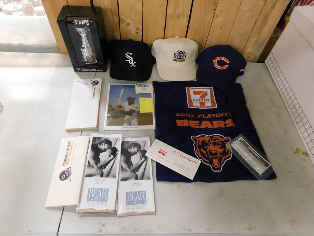 Sports Lot incl Hats incl Chicago Bears, Chicago White Sox, Stanley Cup Replica, (1 of 8)