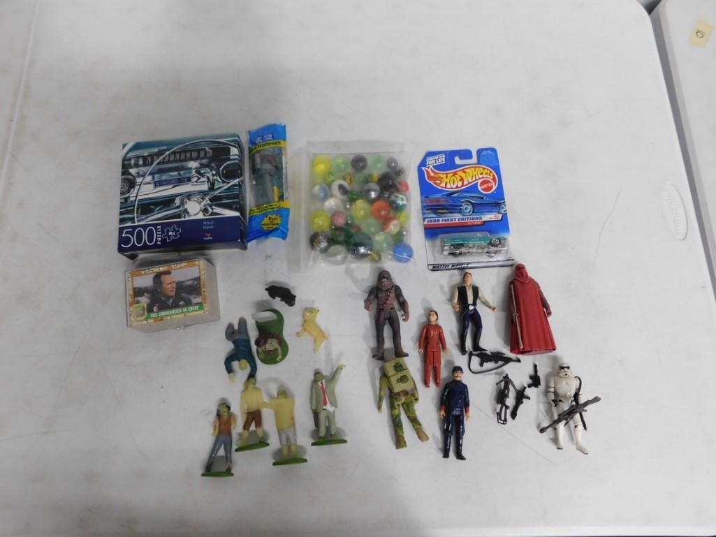 Small Toy Lot incl Hot Wheels Car, Marbles, Star Wars Action Figures, Dessert Storm Cards, Etc (1 of 5)
