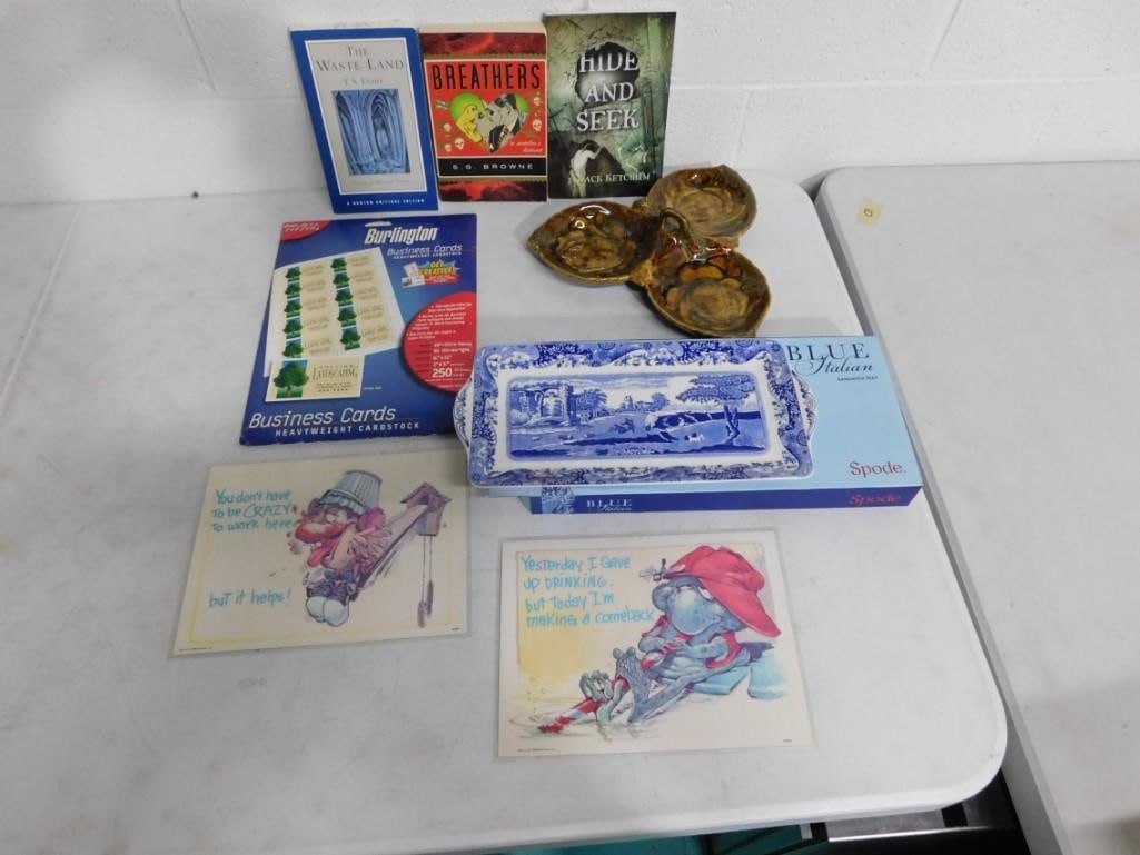 Misc Lot incl Spode Blue Italian Sandwich Tray, Ceramic Divided Dish, Books, etc (1 of 10)