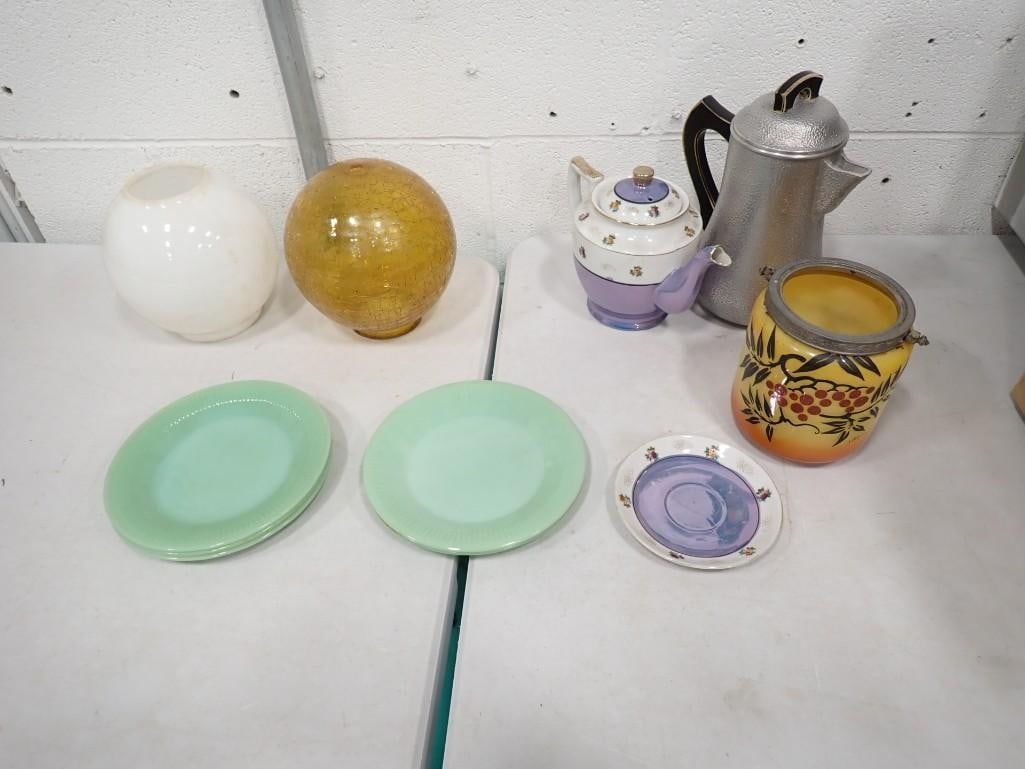 Vintage incl Jadeite Plates, Metal Coffee Pot, Teapot, etc (1 of 6)