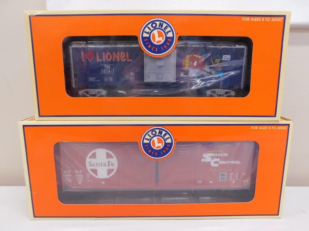 2 Lionel Train Cars New in Boxes incl Tom McComas I Love Lionel Box Car and Santa Fe Double Door Box (1 of 4)