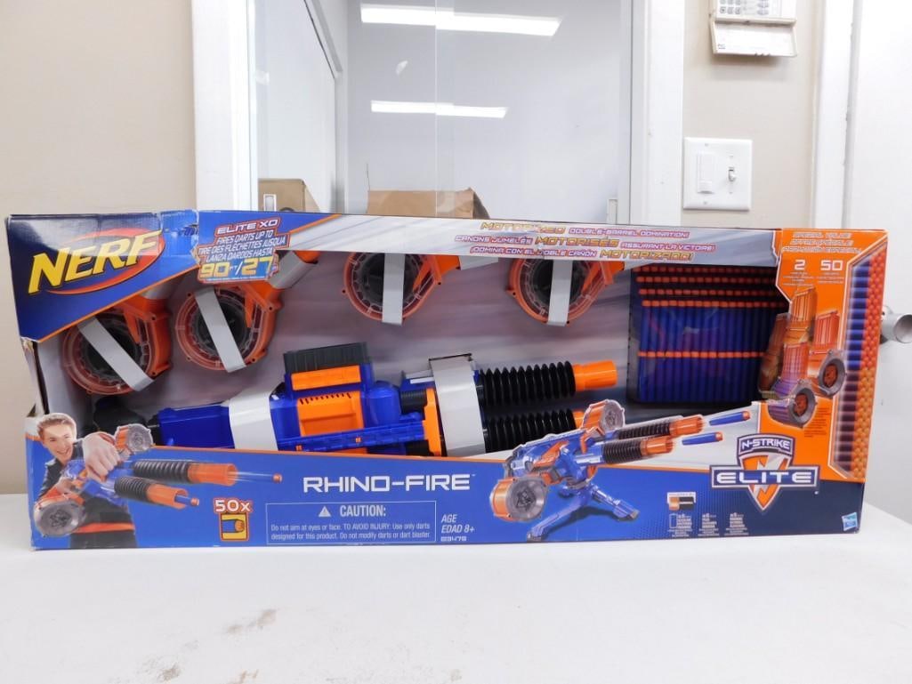 Nerf Strike Elite Rhino Fire Double Barrel Blaster with Tripod 4 Drums New in Box (1 of 9)