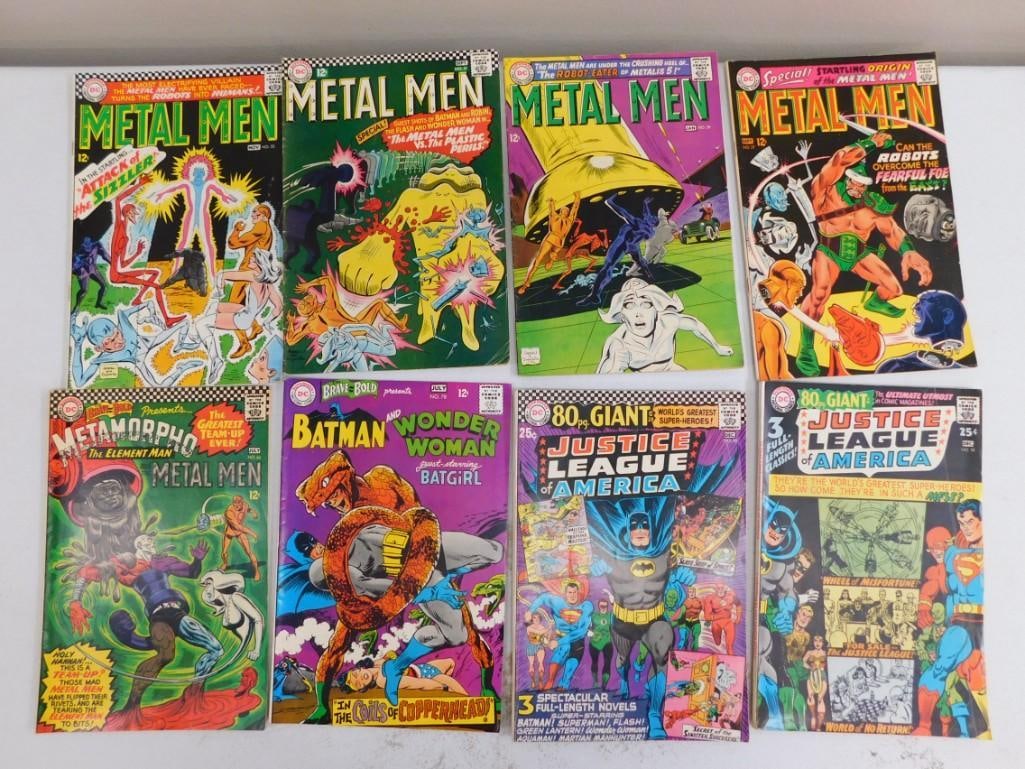 8 Vintage Comic Books incl Metal Men, Batman and Wonder Woman Guest Starring Batgirl, Justice League (1 of 3)
