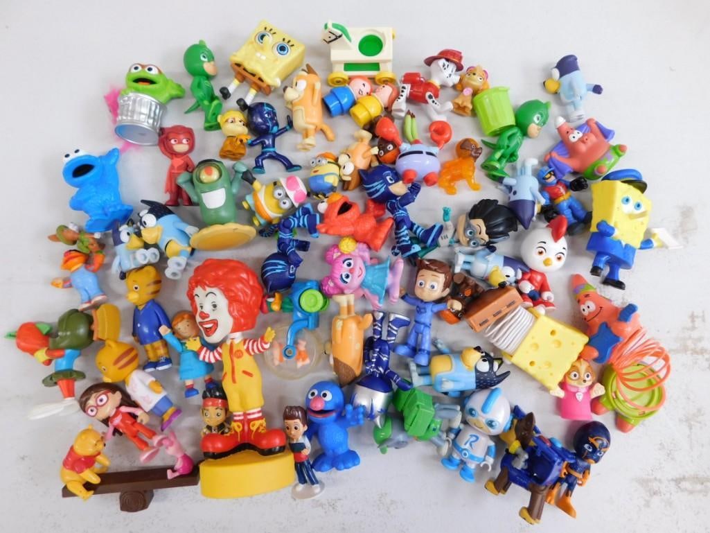 Sponge Bob, PJ Mask, Bluey, Sesame Street, Paw Patrol, Minions, Fisher Price: Sponge Bob, PJ Mask, Bluey, Paw Patrol, Sesame Street, Ronald McDonald, Minions, vintage Fisher Price Little People, horse figures, etc lot.