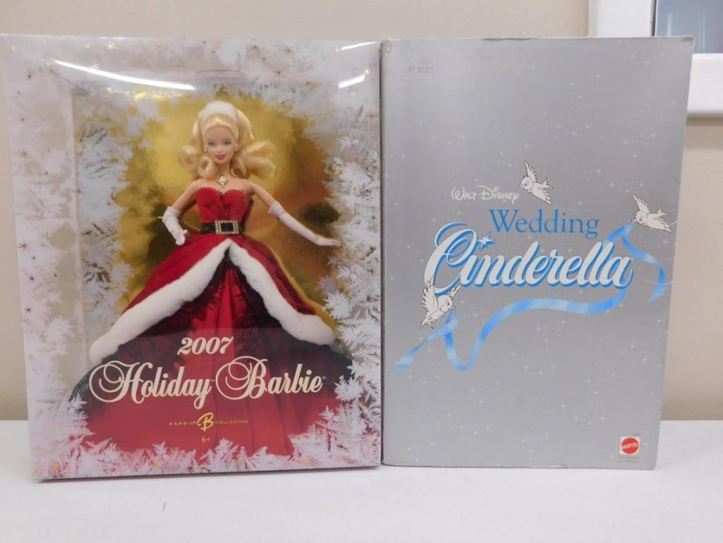 New in Box Walt Disney Wedding Wedding Cinderella and 2007 Holiday Barbie Dolls (1 of 5)