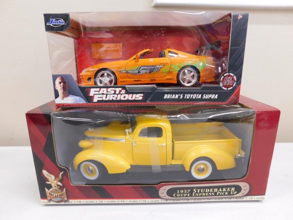 Die Cast Cars including Jada Fast & Furious Brian's Toyota Supra, 1937 Studebaker Coupe Express Pick (1 of 8)