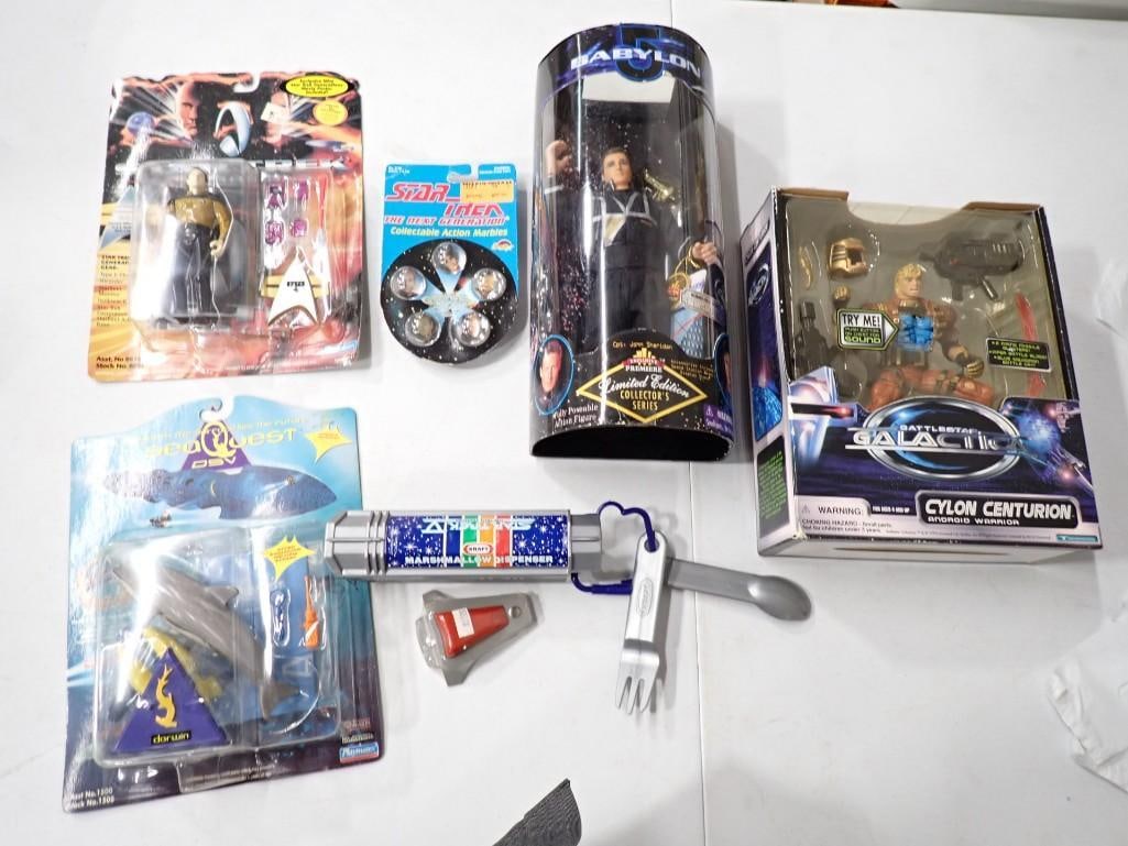 Toy Lot including Star Trek Marbles, Babylon 5, Battlestar Galactica, Sea Quest, Kraft Star Trek V: Toy Lot including Star Trek Marbles, Babylon 5, Battlestar Galactica, Sea Quest, Kraft Star Trek V Marshmallow Dispenser, Star Trek Magnet