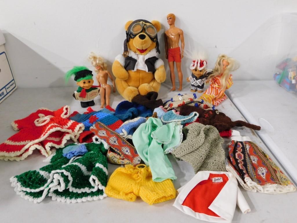 Toy Lot incl 2 Troll Dolls, Barbie and Ken, Plush Bear, Doll Clothes, etc (1 of 11)