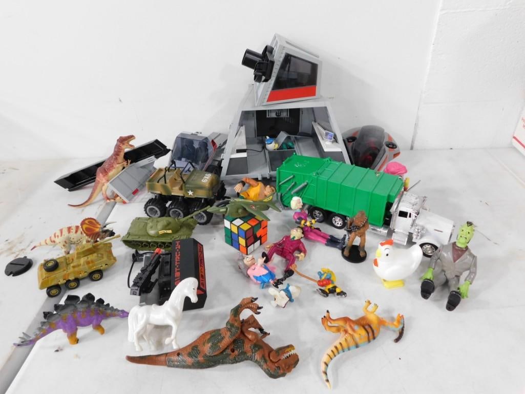 Lot of Small Toys incl Donald Duck Figure, Plastic Dinosaurs, Toy Trucks and Vehicles, etc (1 of 12)