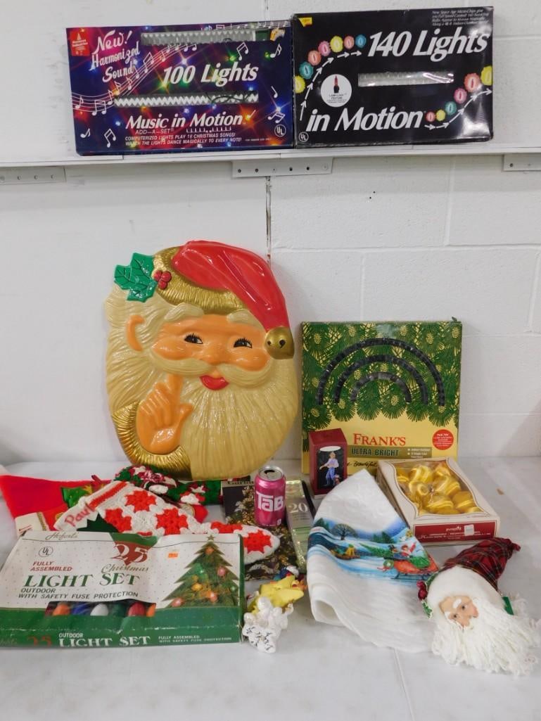 Christmas Lot incl Vintage Ornaments, String Lights, Santa Wall Hanging, etc (1 of 11)