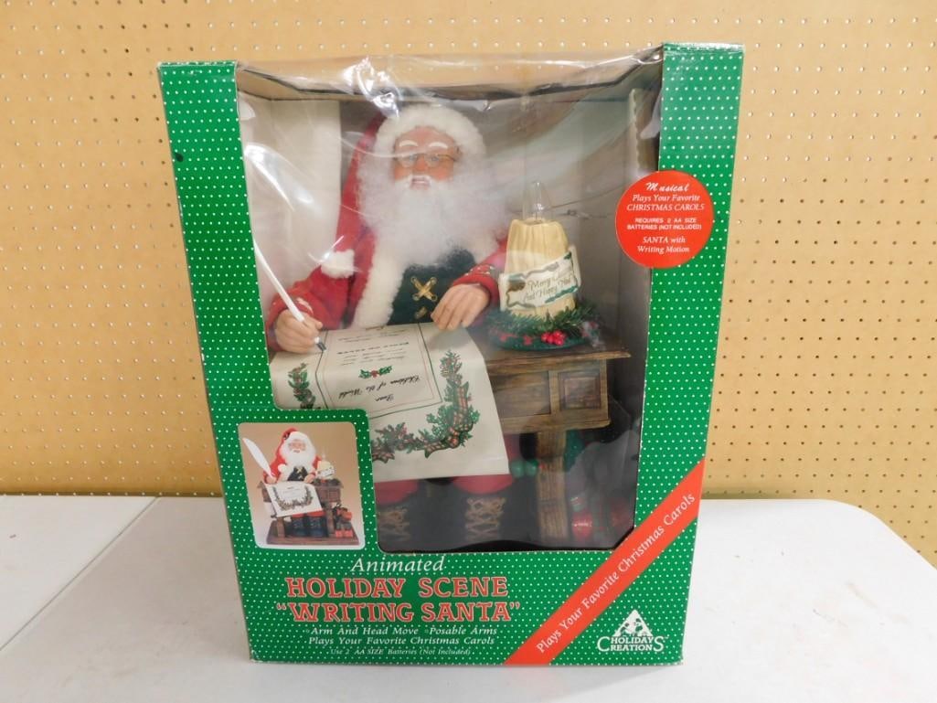 Animated Holiday Scene Writing Santa New in Box Christmas Decoration: Animated Holiday Scene Writing Santa New in Box Christmas Decoration