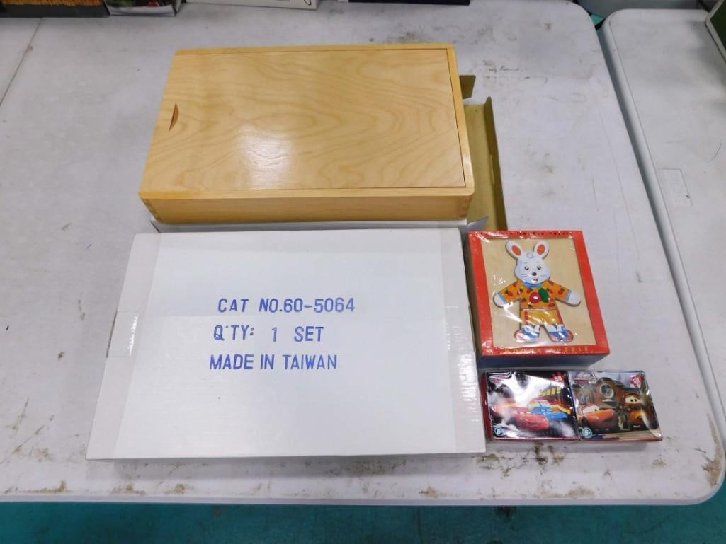 Toy Lot incl New in Package Rabbit Moody Puzzle, Wooden Bead Toys, etc: Toy Lot incl New in Package Rabbit Moody Puzzle, Wooden Bead Toys, Disney Cars Puzzles