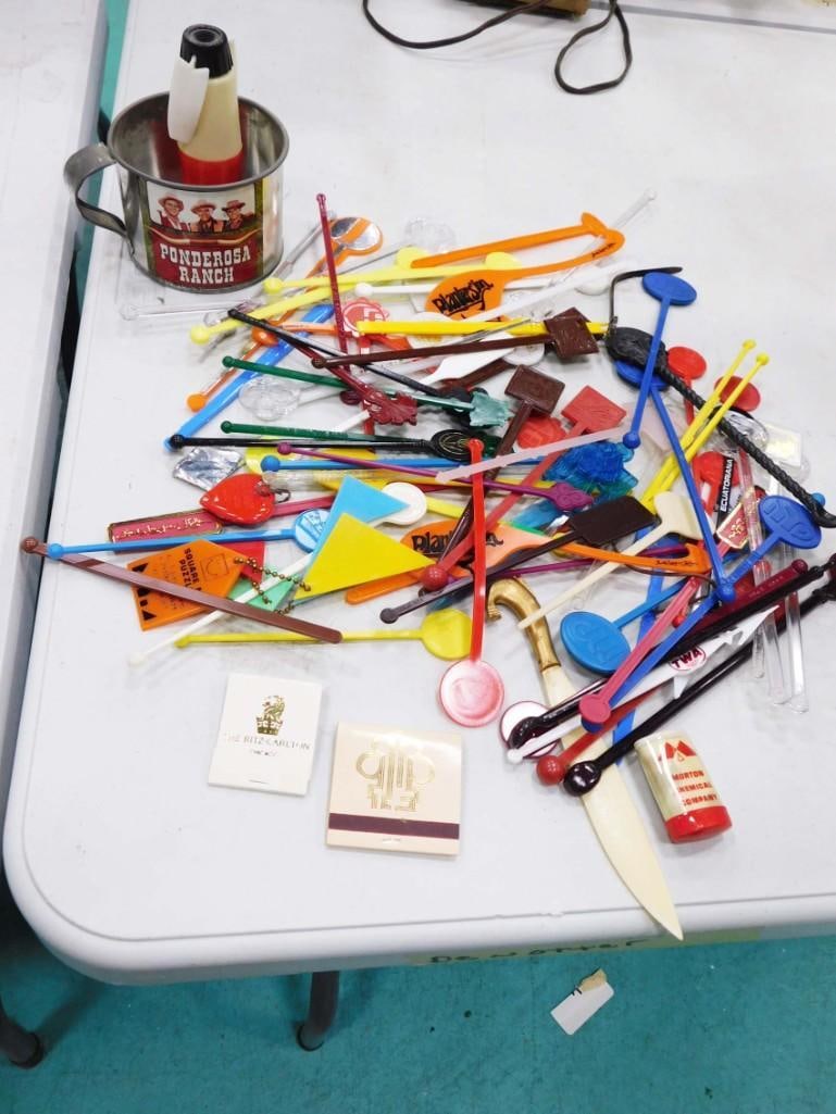Lot of Vintage Swizzle Sticks, Ponderosa Ranch Tin Cup, etc (1 of 4)