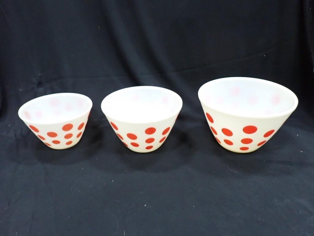 Vintage Fire King Red Polka Dot Nesting Bowls or Mixing Bowls Set of e (1 of 4)