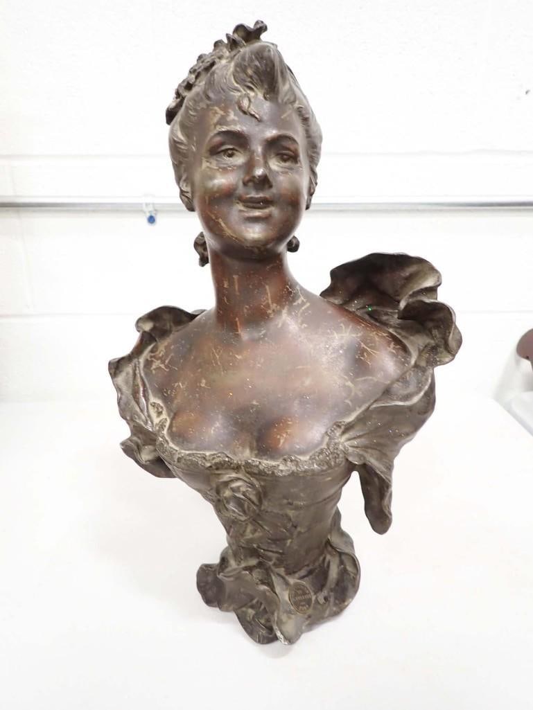Art Nouveau Style Metal Statue or Bust of a Woman Approx 17" Tall (1 of 10)
