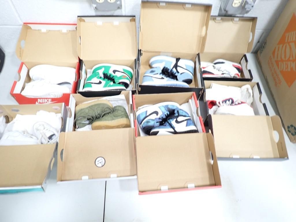 8 Pairs of Nike Shoes including Air Jordan, Air Max, Rubber Dunk, etc.: 8 Pairs of Nike Shoes including Air Jordan, Air Max, Rubber Dunk, etc. Sizes are between 6c and 10.5c These are all children's sized - hence the "C" in the sizes