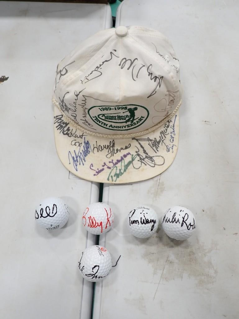 Senior Open hat and golf balls full of autographs - no COAs: Senior Open hat and golf balls full of autographs - no COAs