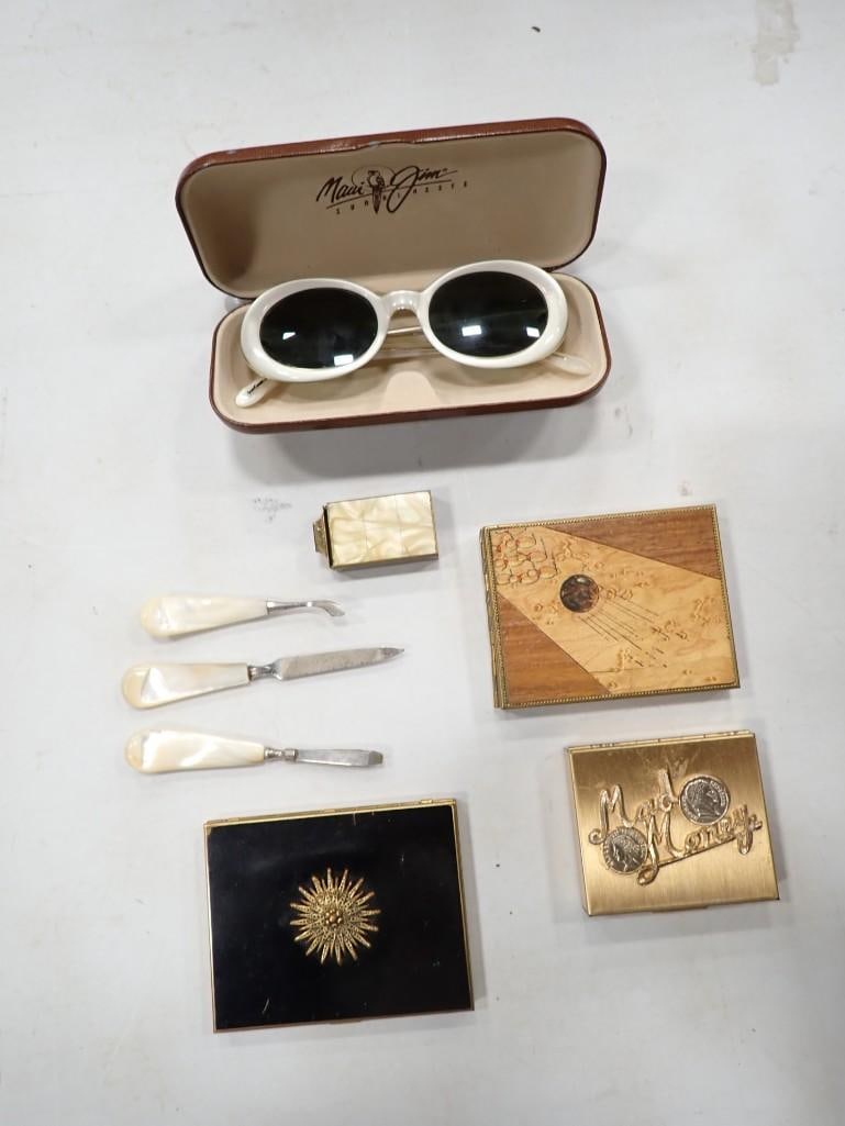 Vintage Sunglasses with Case, Pill Box, Cigarette Case, Compact, Nail Grooming Tools (1 of 9)