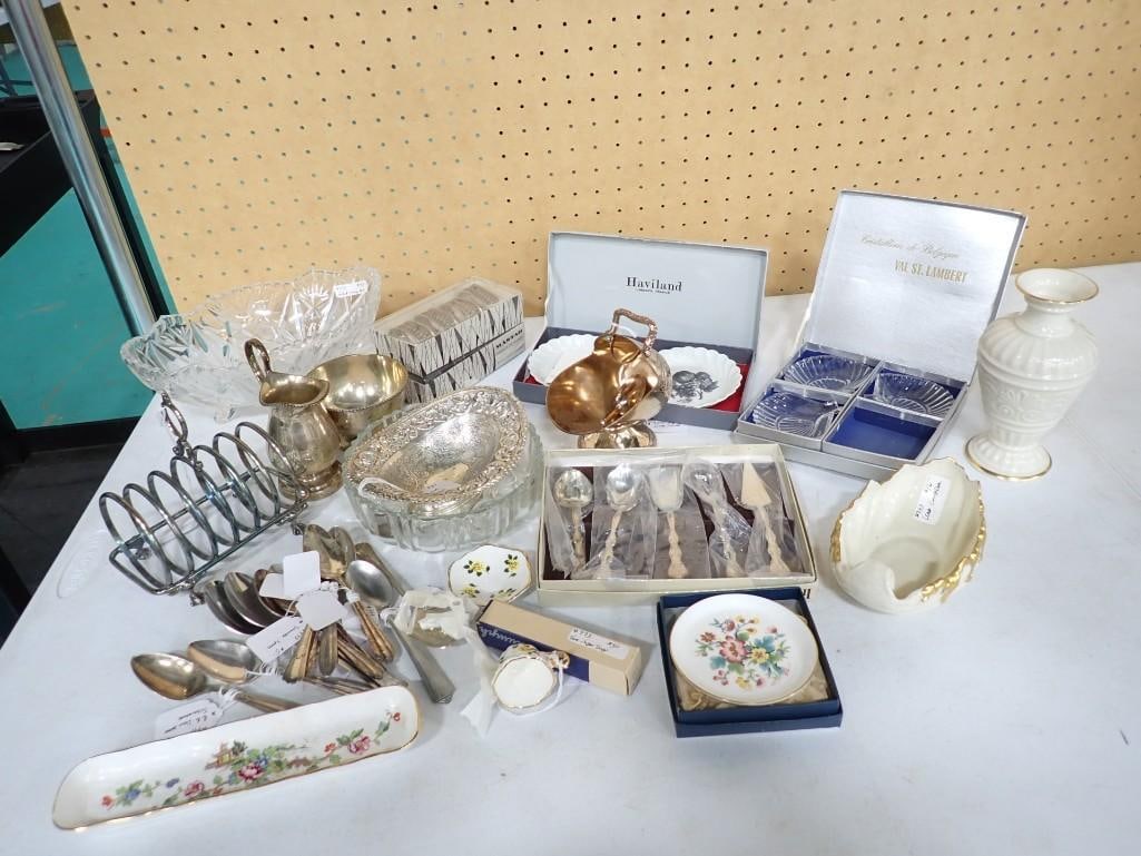 Dining Lot incl Val St Lambert Shell Personal Ashtrays, Haviland Limoges, (1 of 15)
