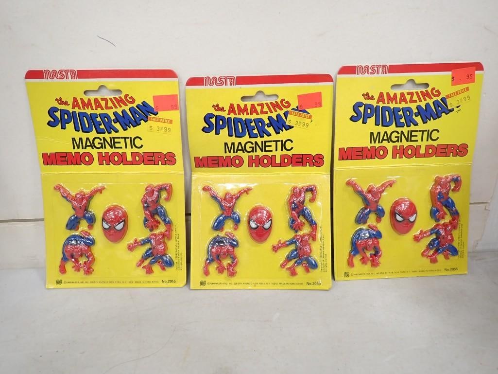 Vtg 1980 The Amazing Spider-Man Magnetic Memo Holders 3 Packs NOS New Old Stock (1 of 6)