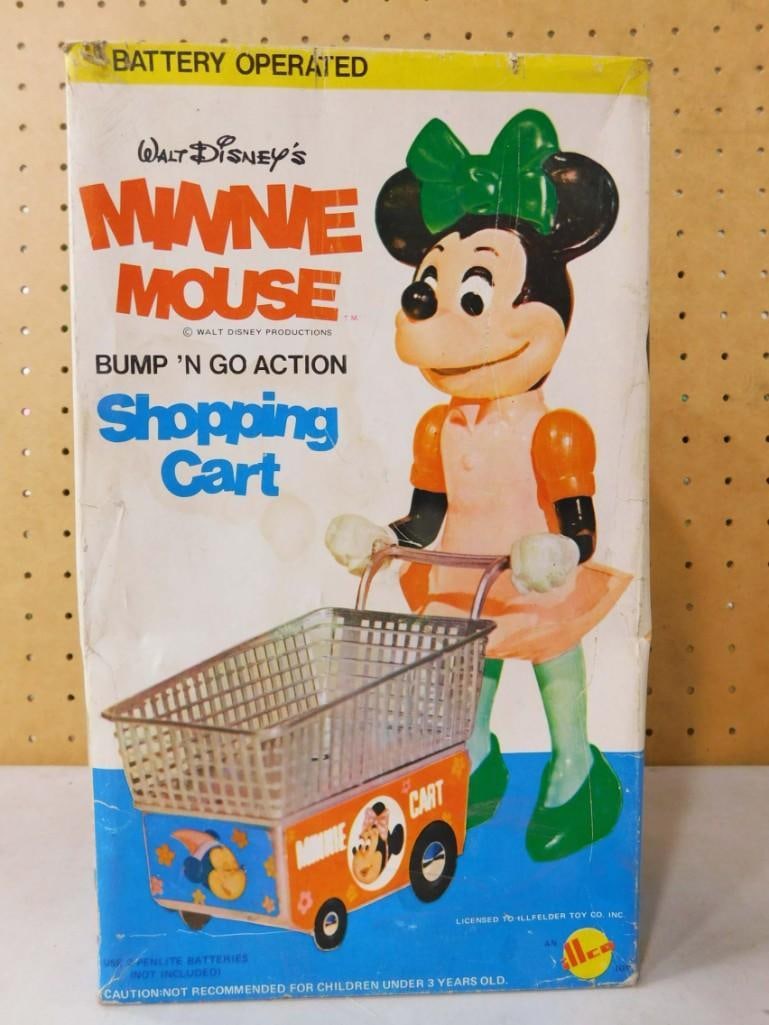 Vintage Walt Disney's Minnie Mouse Shopping Cart Bump 'N Go Action Toy by Illco in Original Box (1 of 6)