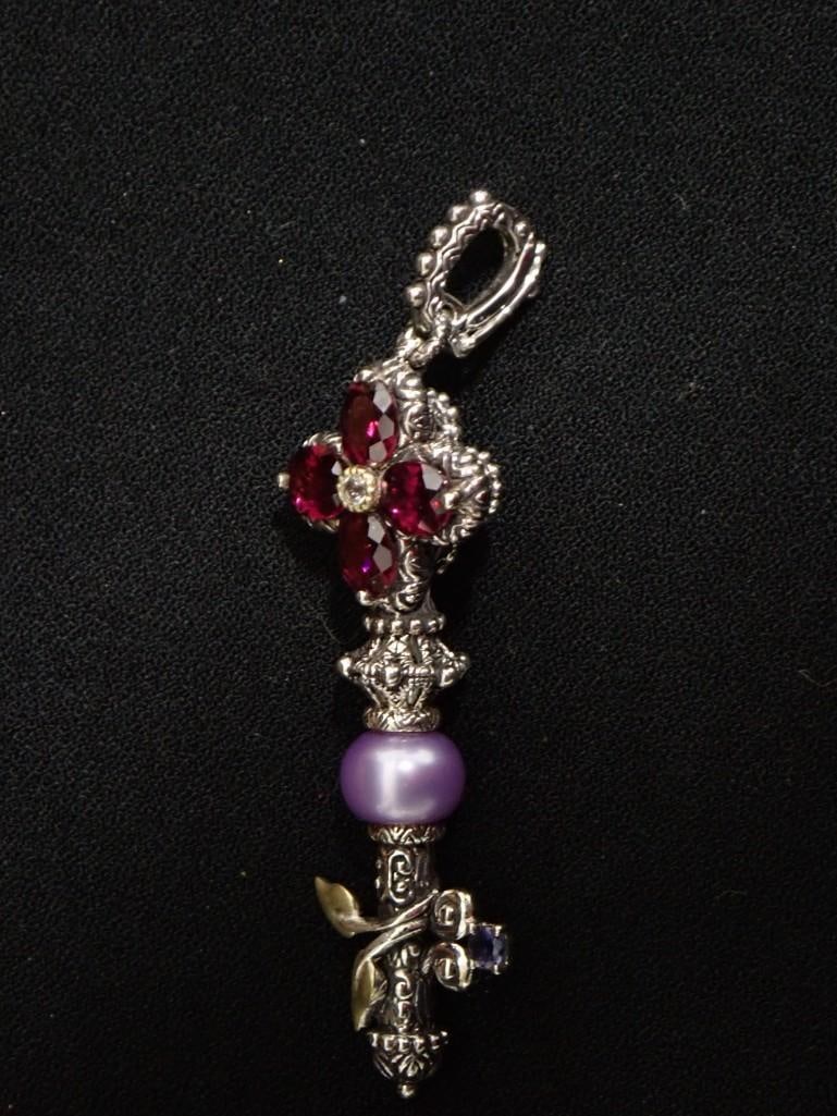 Barbara Bixby Sterling Silver, 18K Gold, and Garnet Key Pendant (1 of 8)