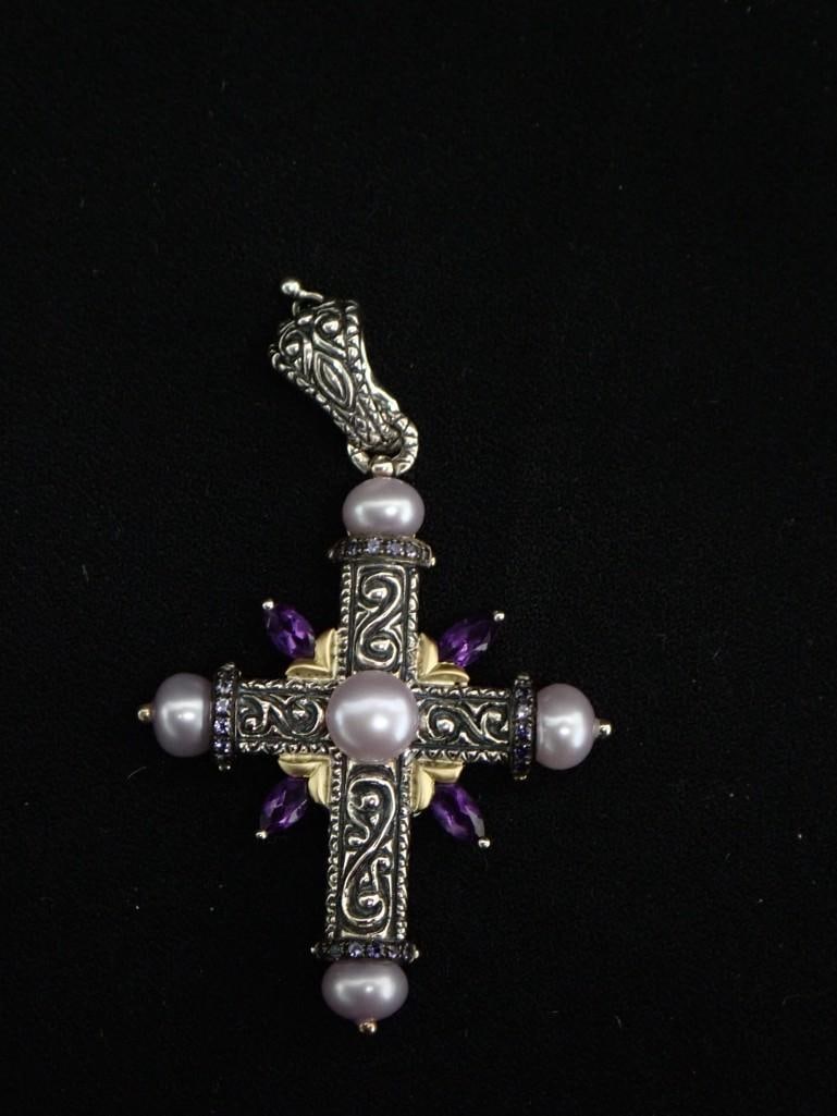 Barbara Bixby Sterling Silver, 18K Gold, Amethyst Cross Pendant (1 of 6)