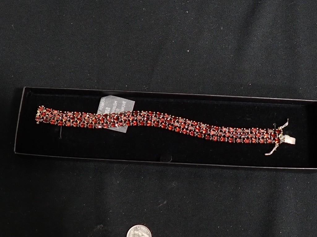 Sterling Silver Wide Tennis Bracelet with Gemstones: Sterling Silver Wide Tennis Bracelet with Gemstones