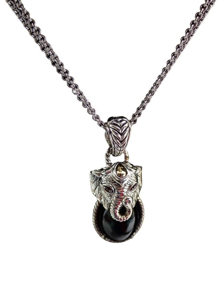 Sterling Silver Necklace with Elephant Pendant and Long Chain: Sterling Silver Necklace with Elephant Pendant and Long Chain