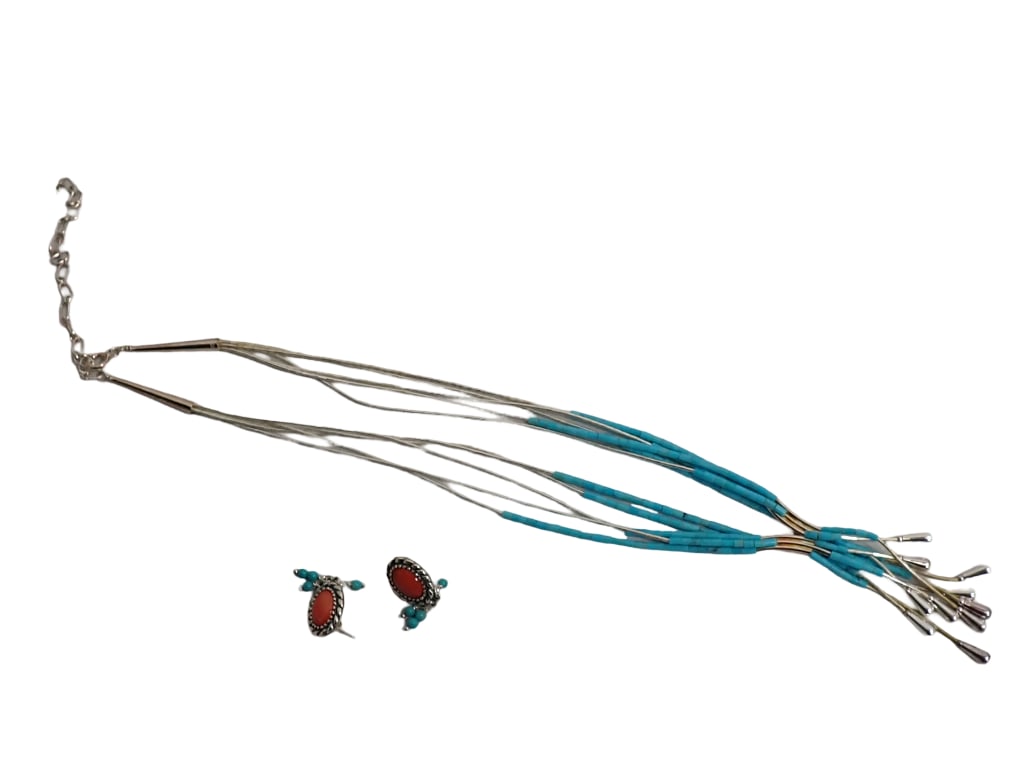 Sterling Silver Necklace and Earrings with Semi Precious Stones: Sterling Silver Necklace and Earrings with Semi Precious Stones