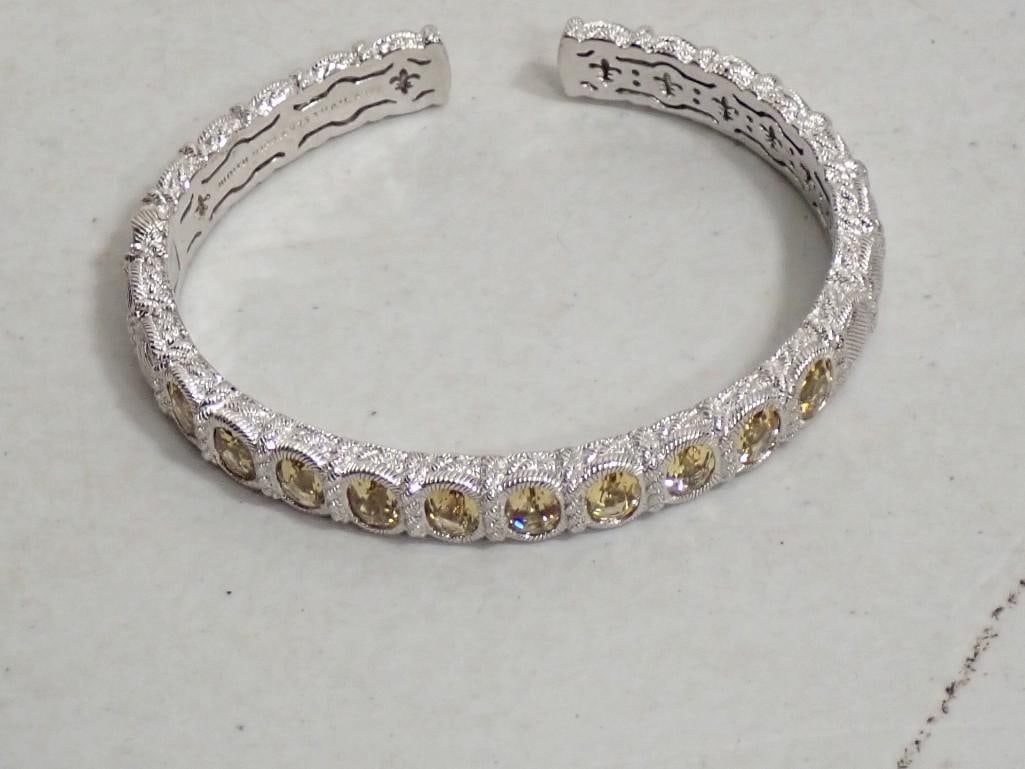 Judith Ripka Sterling Silver and Golden Beryl Hinged Cuff Bracelet (1 of 7)