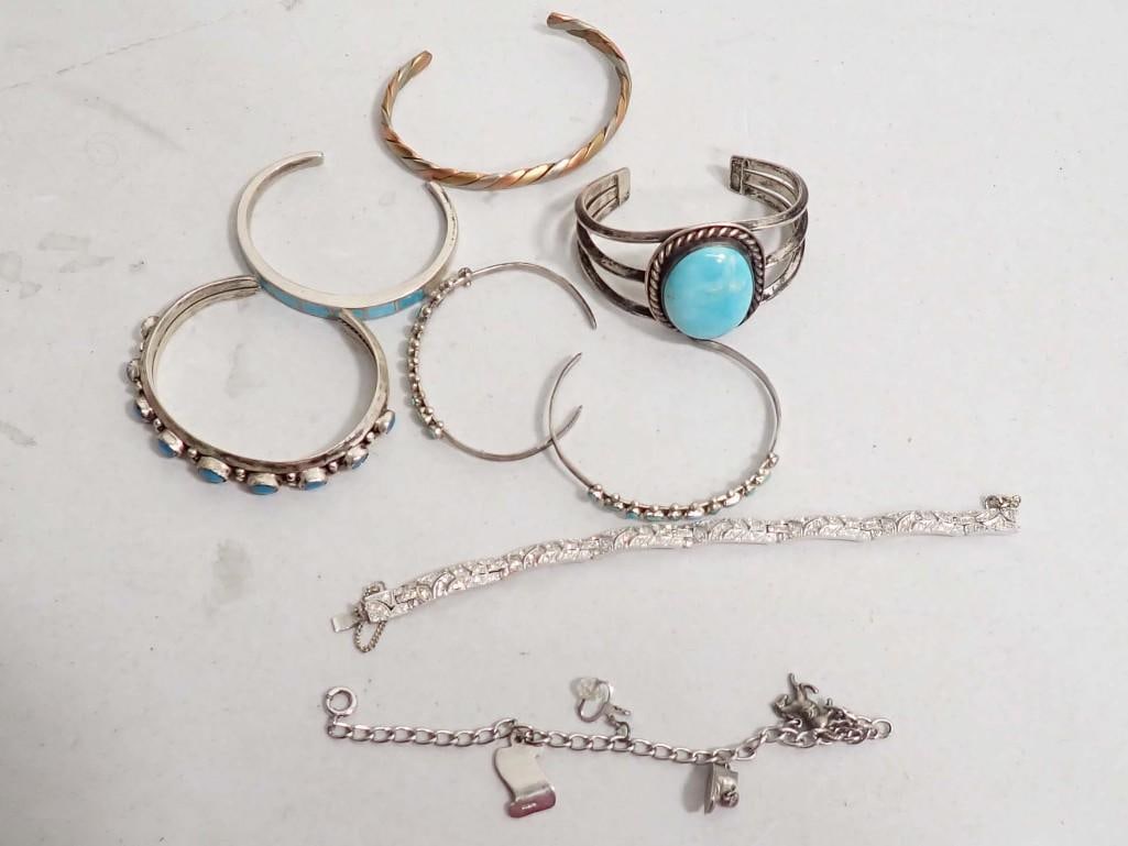 Bracelets incl Sterling Silver and Costume: Lot of Bracelets incl Sterling Silver and Costume Jewelry