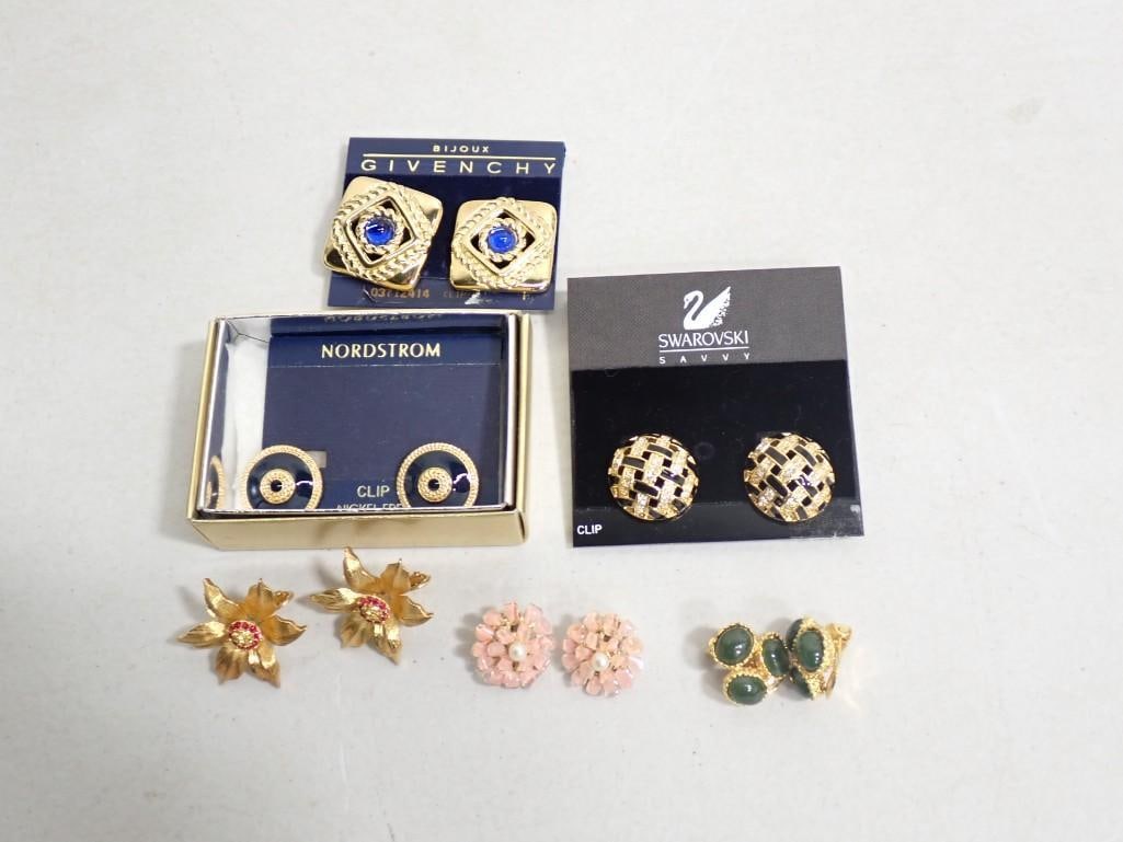 Costume Jewelry Earrings incl Givenchy, Swarovski, etc: 6 pair of Costume Jewelry Earrings incl Givenchy, Swarovski, etc