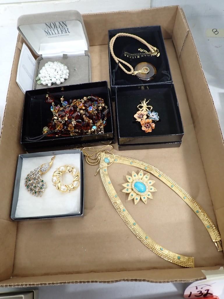 Lot of Costume Jewelry incl Rhinestone Peacock Brooch, Joan Rivers Necklace, Nolan Miller Brooch, et (1 of 8)