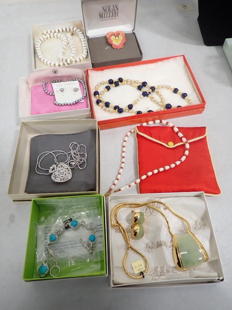 Lot of Costume Jewelry incl Nolan Miller Brooch, Lee Sands, Rhinestone Heart Necklace, etc (1 of 10)